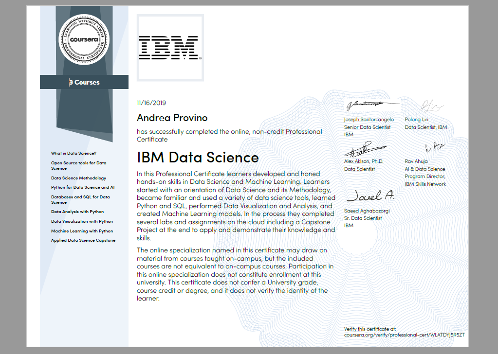 Coursera IBM Data Science Online Course Review Italiano